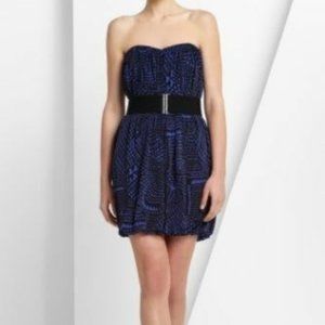 Regal Blue Black Strapless Bubble Hem Belted Dress